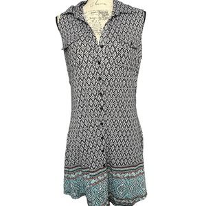 No Comment Tribal Floral Print Collared Button Up Sundress Size L